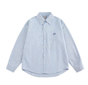 Smiley Face Embroidered Stripe Shirt-streetwear-techwear