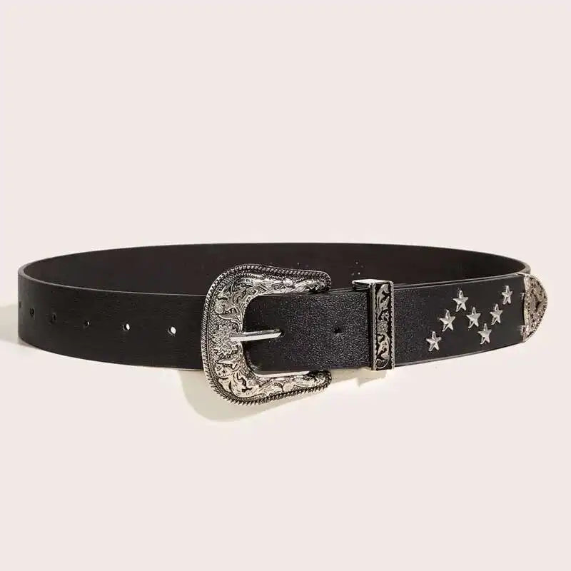 Star-studded Western Belt-streetwear-techwear
