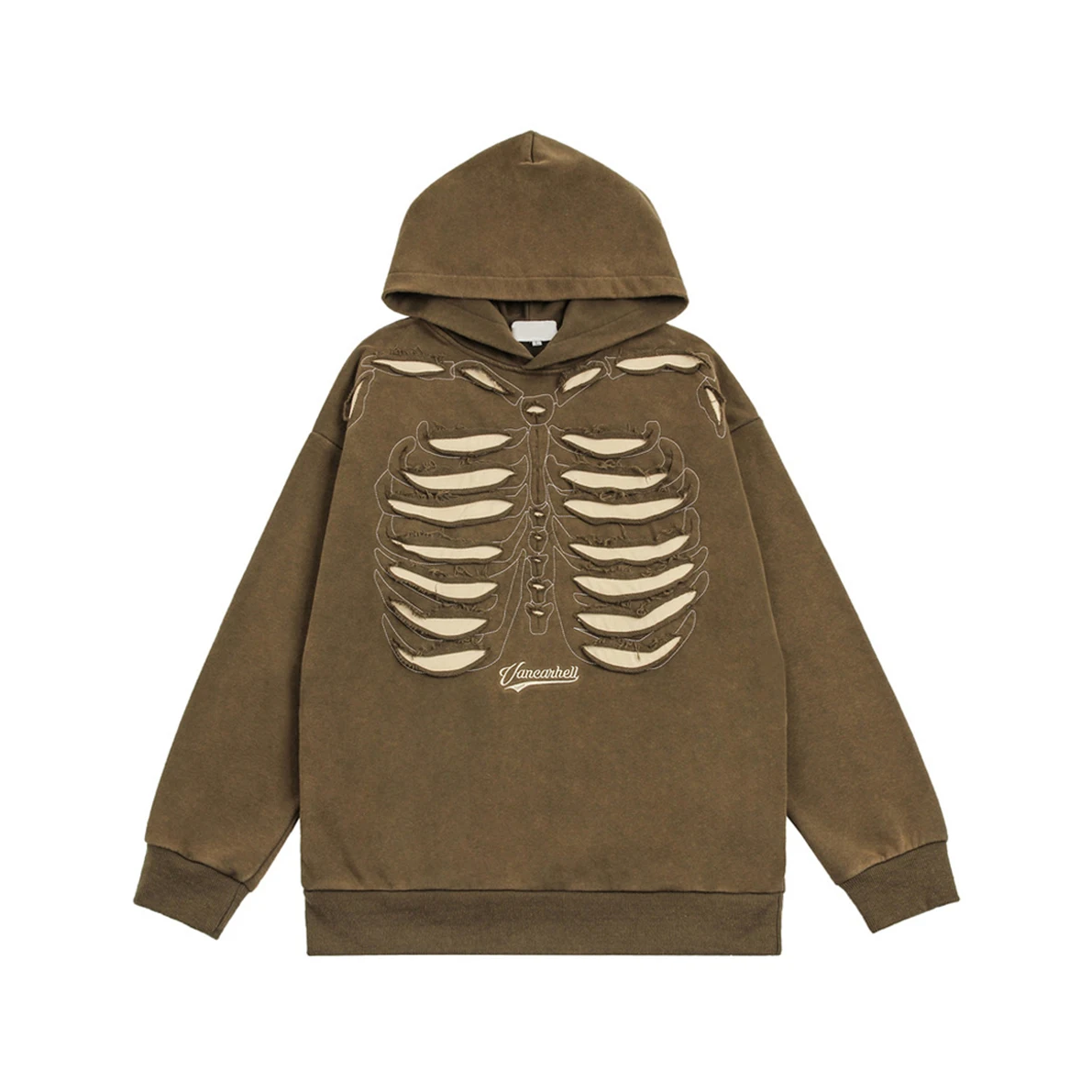 VANCARHELL Skeleton Ribcage Acid Wash Hoodie-streetwear-techwear