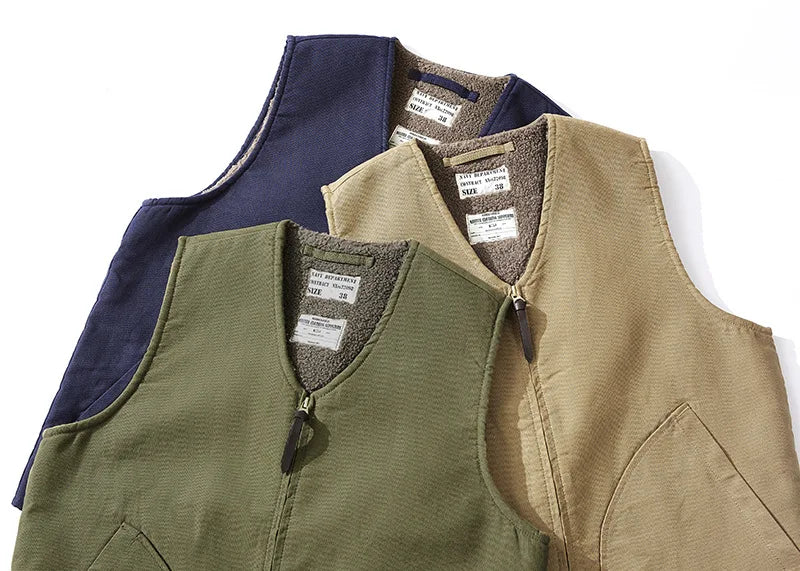 Vintage Style Wool Lined Workwear Vest-streetwear-techwear