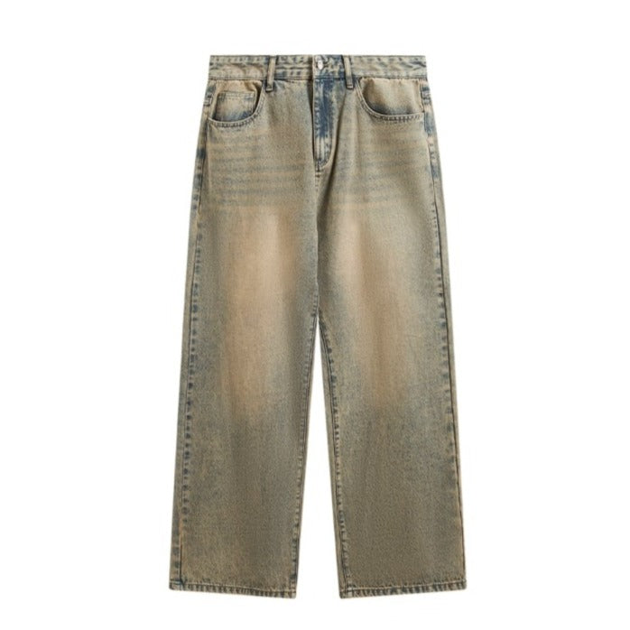 Vintage Wash Loose Fit Jeans-streetwear-techwear