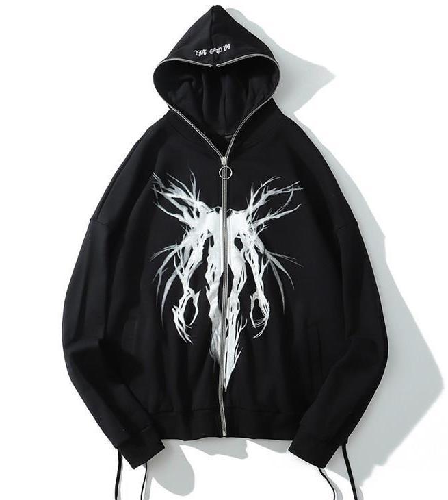 Gothic Print Full Zip Hoodie