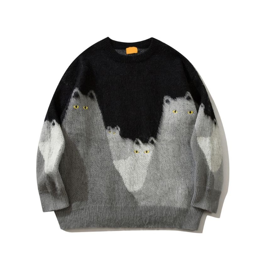 Cat Graphic Knitted Sweater-streetwear-techwear