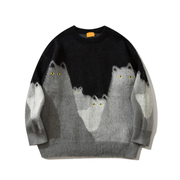 Cat Graphic Knitted Sweater-streetwear-techwear