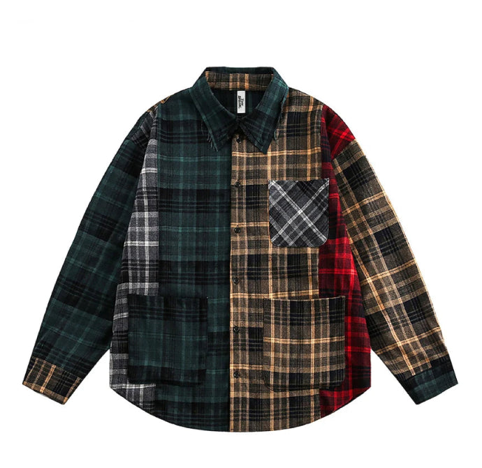 Patchwork Plaid Over Shirt