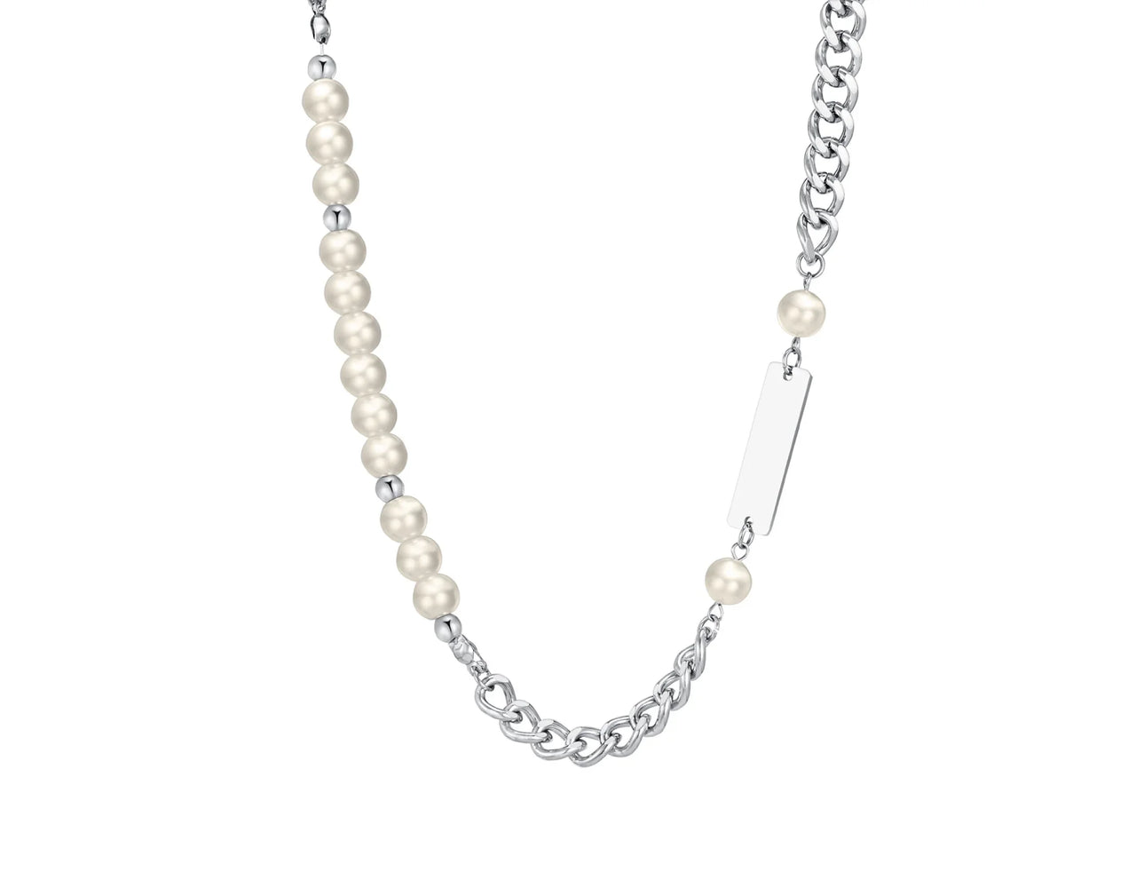 Curb Chain/Faux Pearl Necklace-streetwear-techwear