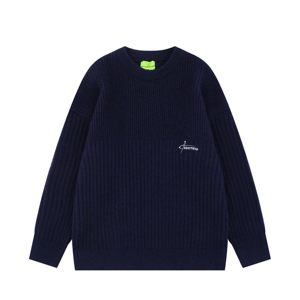 90's Style Mixed Gauge Rib Knit Sweater-streetwear-techwear