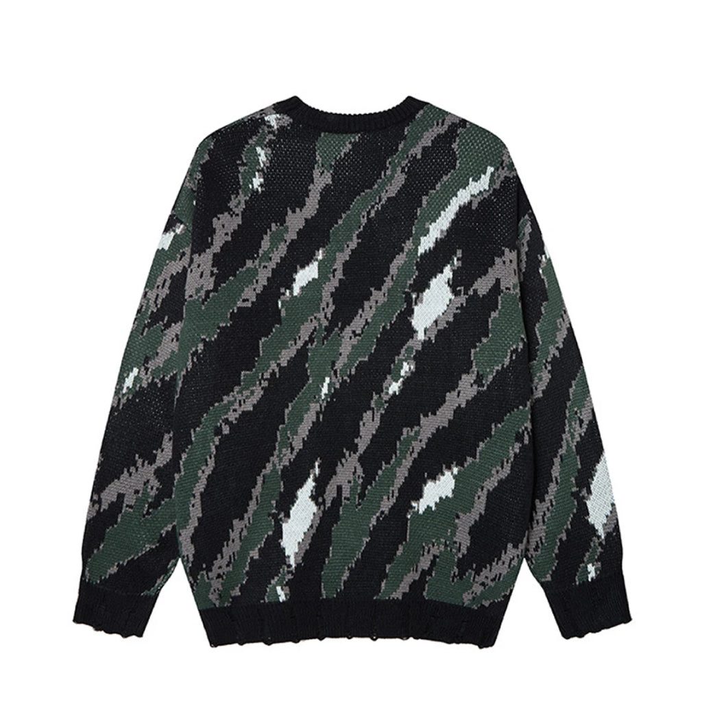 Abstract Camo Jacquard Sweater-streetwear-techwear