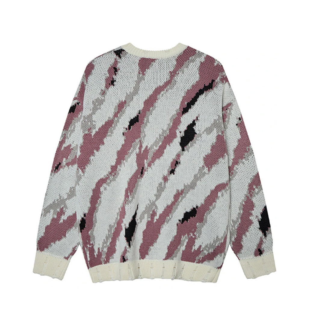 Abstract Camo Jacquard Sweater-streetwear-techwear