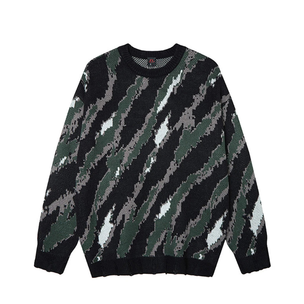 Abstract Camo Jacquard Sweater-streetwear-techwear