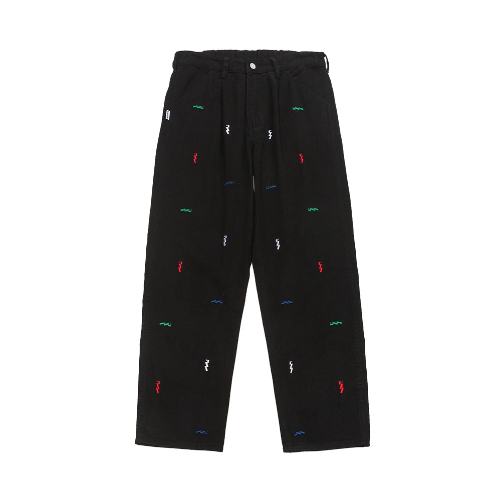 All Over Embroidered Jeans-streetwear-techwear