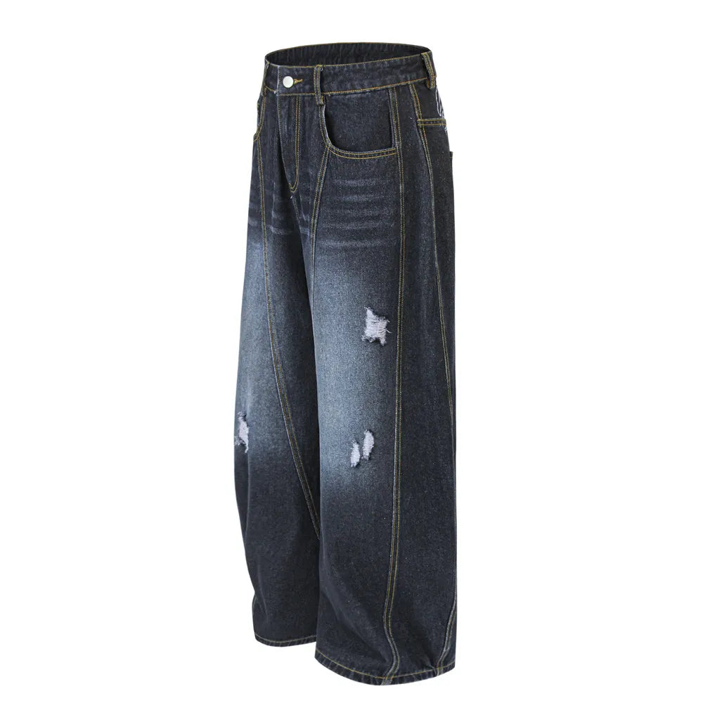 BLACKWASH Barrel Leg Wavy Seam Jeans-streetwear-techwear