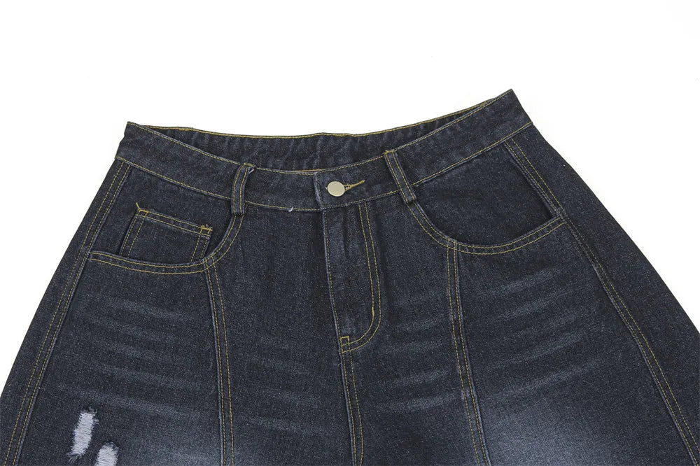 BLACKWASH Barrel Leg Wavy Seam Jeans-streetwear-techwear
