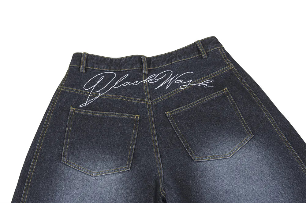 BLACKWASH Barrel Leg Wavy Seam Jeans-streetwear-techwear