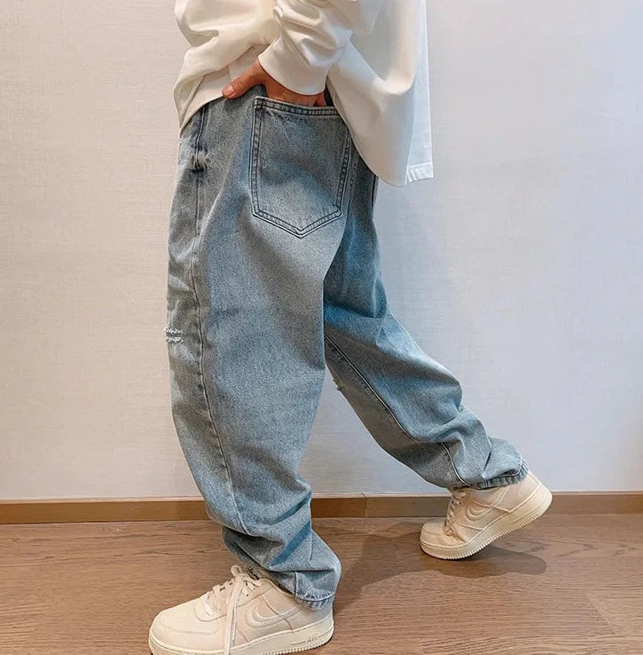 Balloon Fit Distressed Denim Jeans-streetwear-techwear