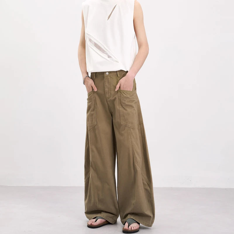 Balloon Leg Washed Twill Trousers