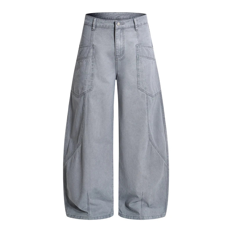 Balloon Leg Washed Twill Trousers