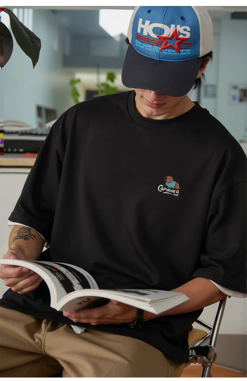 Capybara Embroidery T-Shirt-streetwear-techwear