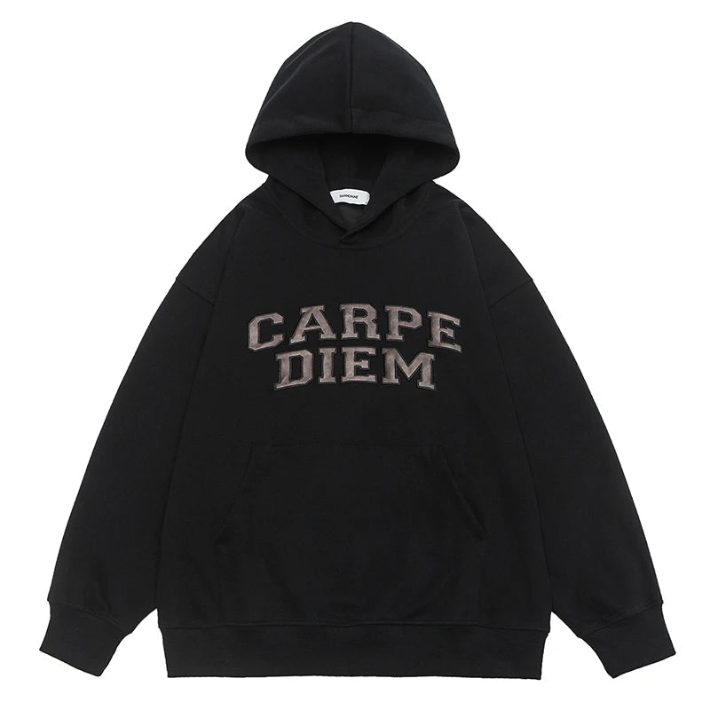 'Carpe Diem' Applique Hoodie-streetwear-techwear