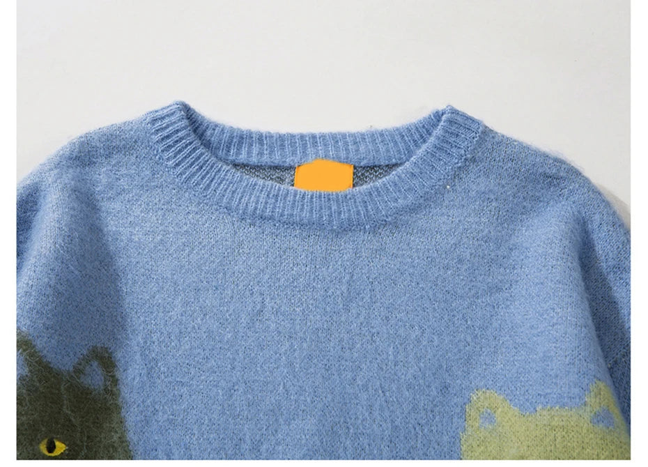 Cat Graphic Knitted Sweater-streetwear-techwear