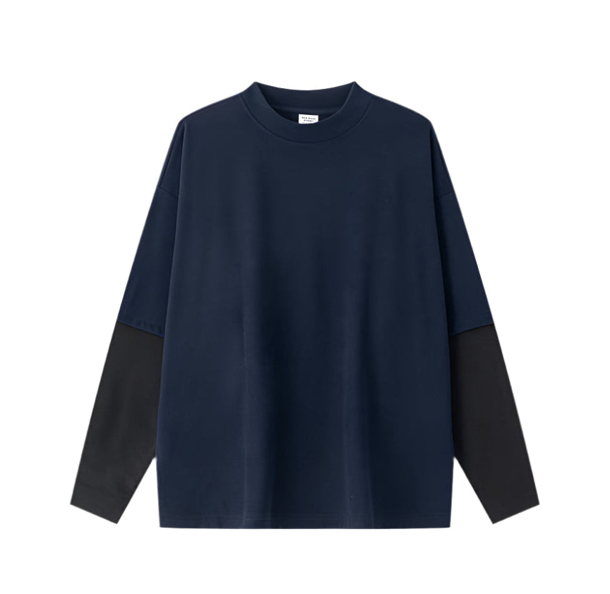Contrast Mock Double Layer Long Sleeve T-Shirt-streetwear-techwear