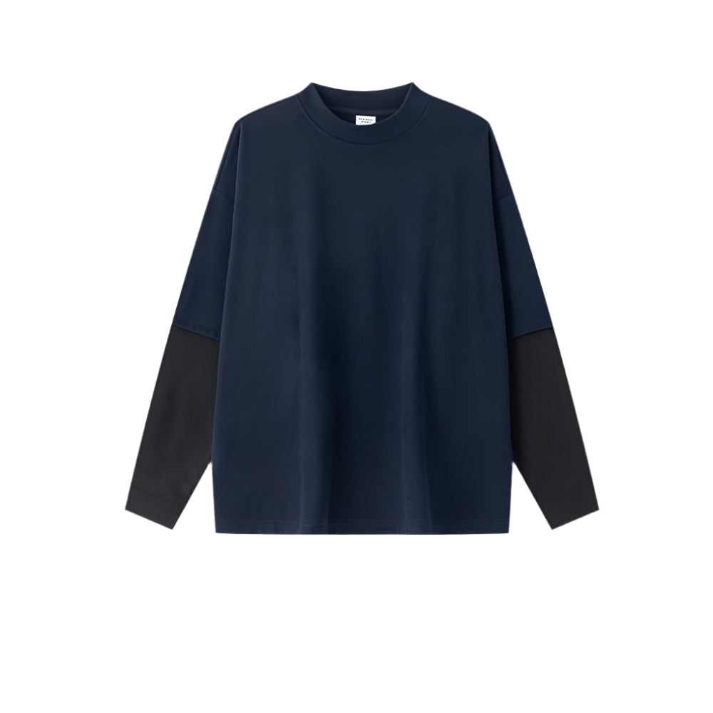 Contrast Mock Double Layer Long Sleeve T-Shirt-streetwear-techwear