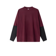 Contrast Mock Double Layer Long Sleeve T-Shirt-streetwear-techwear