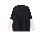 Contrast Mock Double Layer Long Sleeve T-Shirt-streetwear-techwear