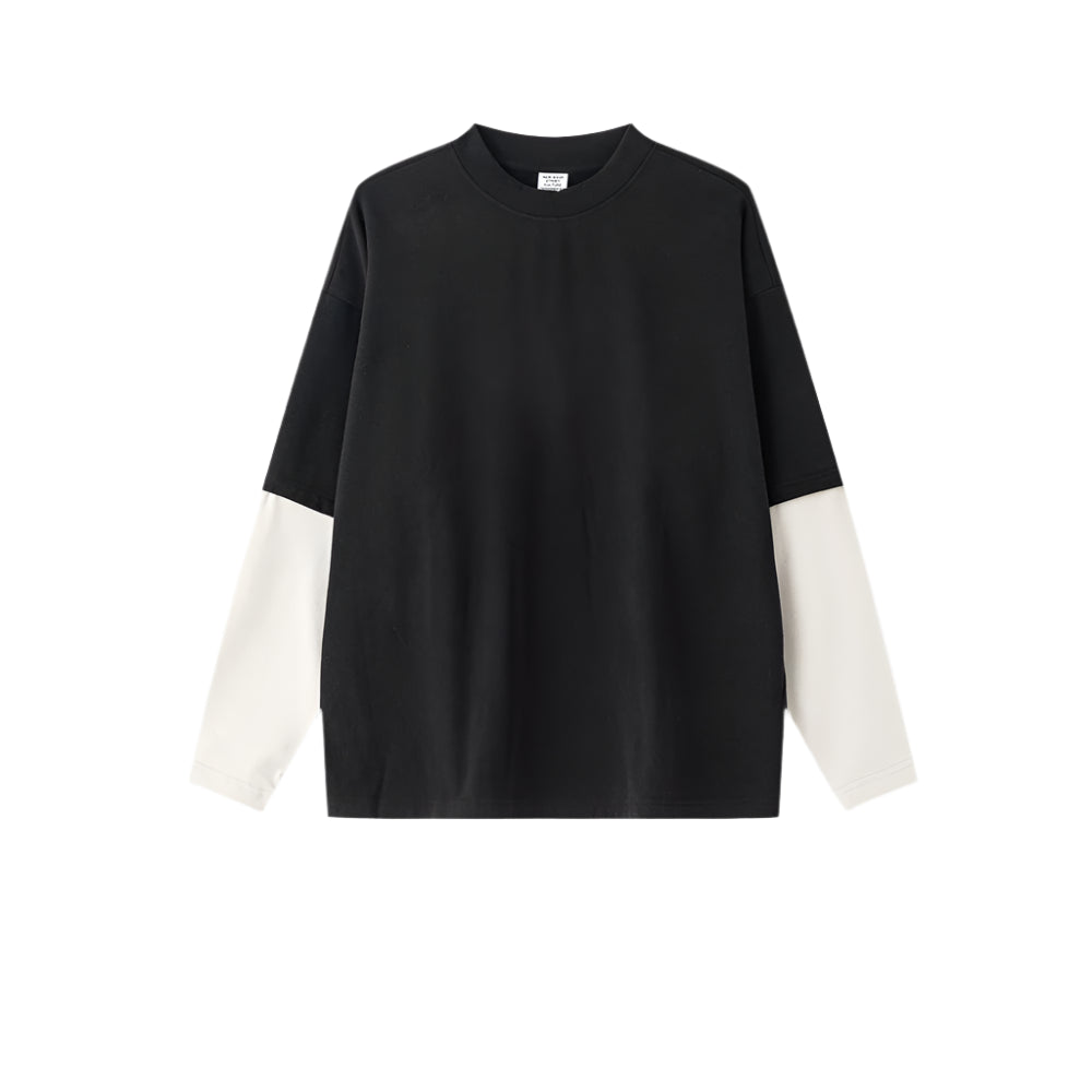 Contrast Mock Double Layer Long Sleeve T-Shirt-streetwear-techwear