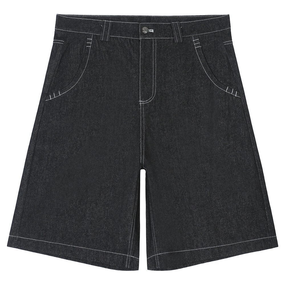 Contrast Stitch Denim Bermuda Shorts-streetwear-techwear