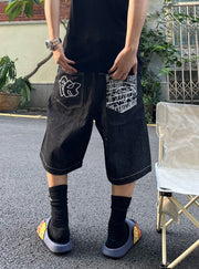 Contrast Stitch Denim Bermuda Shorts-streetwear-techwear