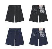 Contrast Stitch Denim Bermuda Shorts-streetwear-techwear