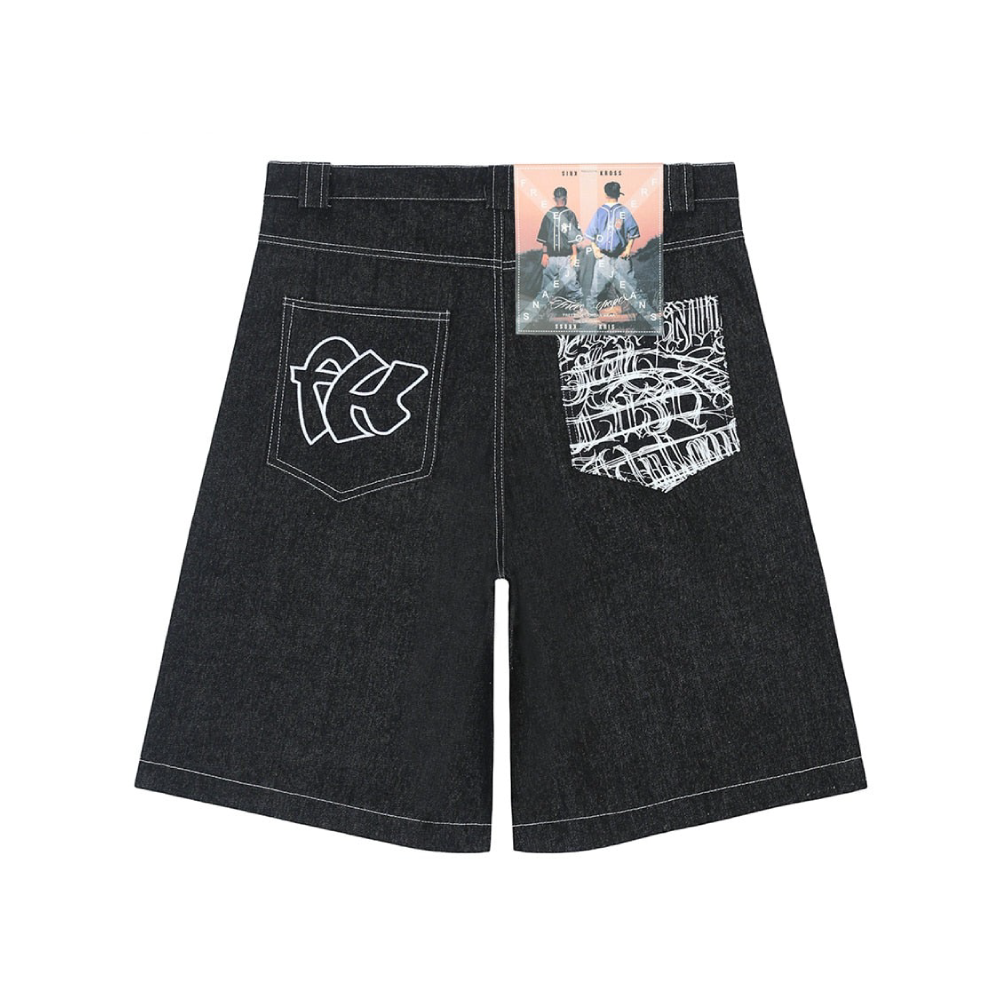 Contrast Stitch Denim Bermuda Shorts-streetwear-techwear
