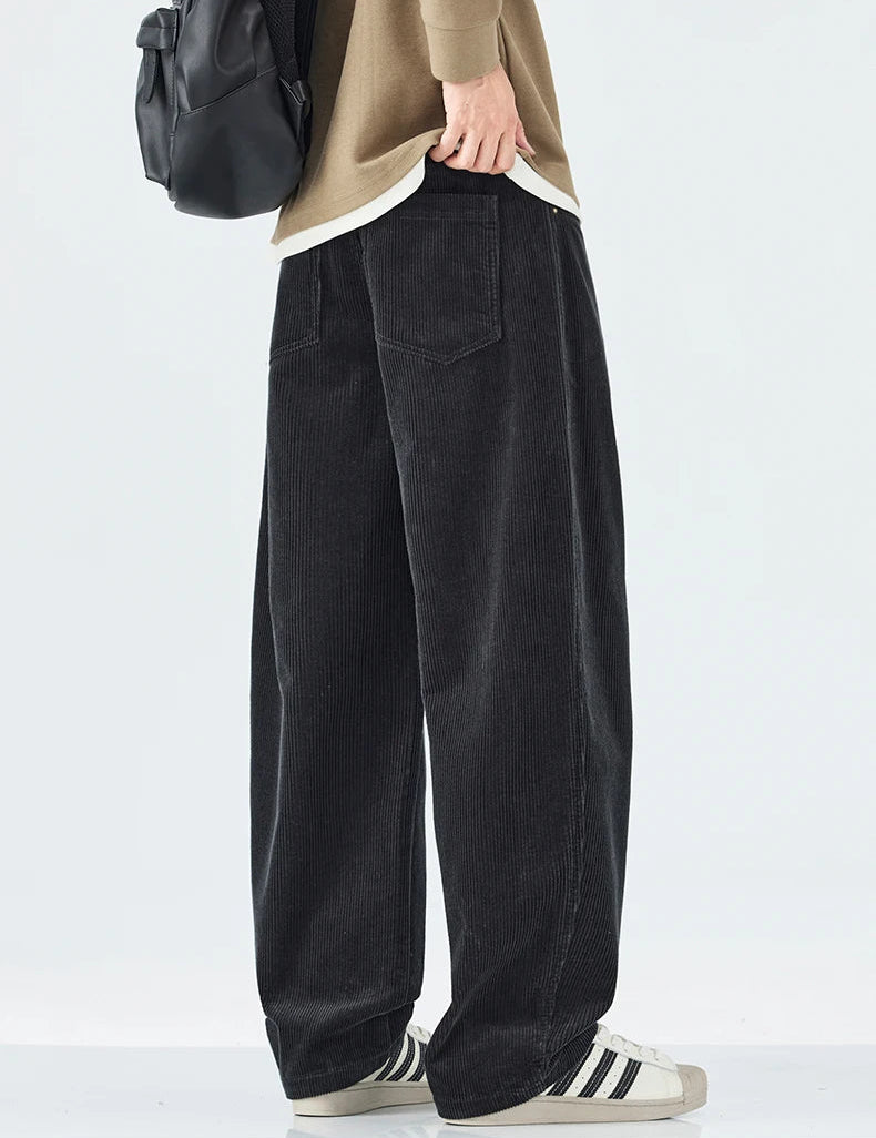 Corduroy Barrel Leg Trousers-streetwear-techwear