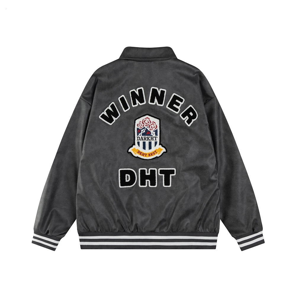 DARK HARVEST 'Winner' Faux Leather Varsity Jacket-streetwear-techwear