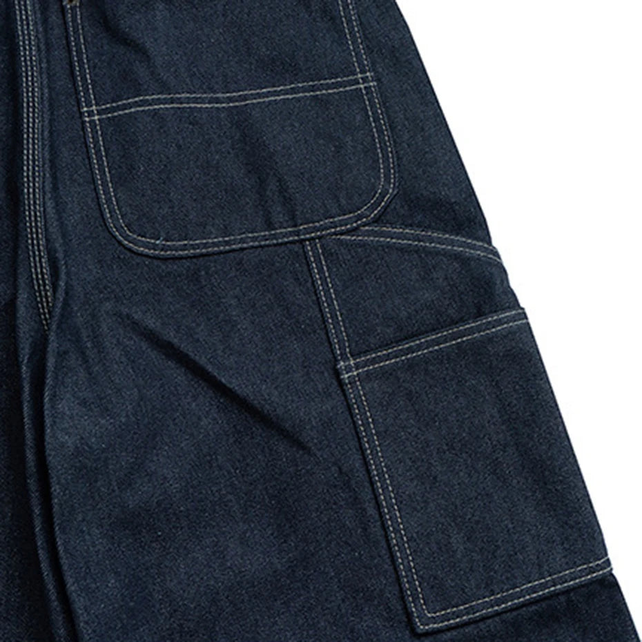 Dark Rinse Contrast Stitch Carpenter Jeans-streetwear-techwear