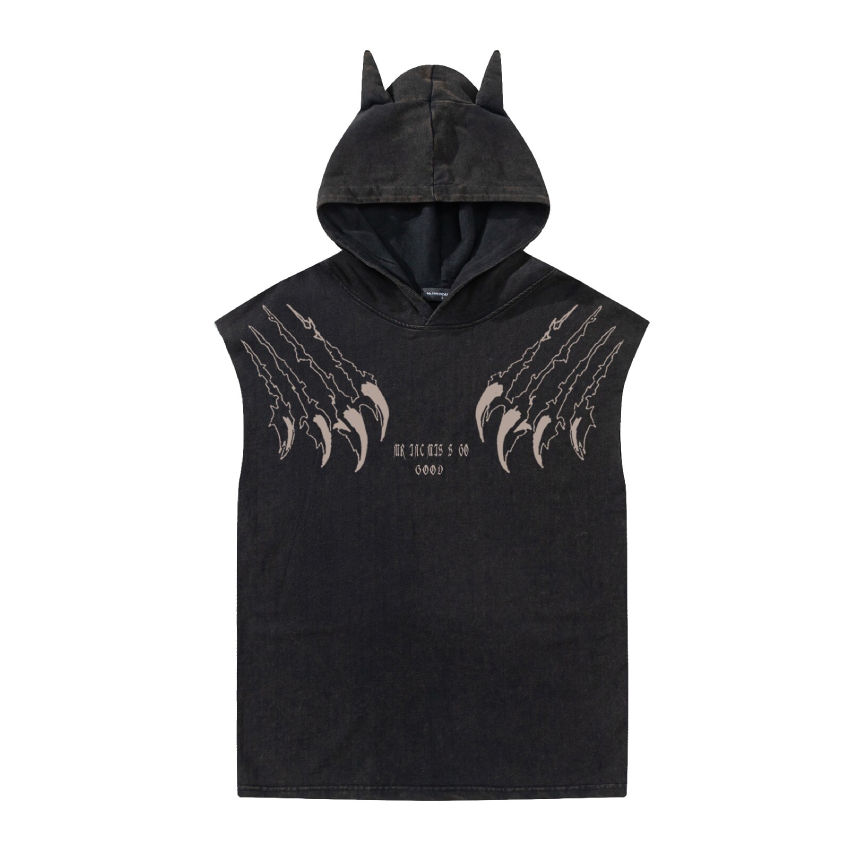 Devil Horn Sleeveless Hoodie-streetwear-techwear