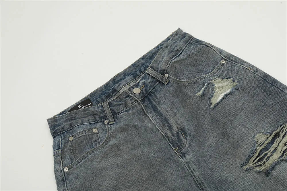 Double Layer Destructed Denim Jeans-streetwear-techwear