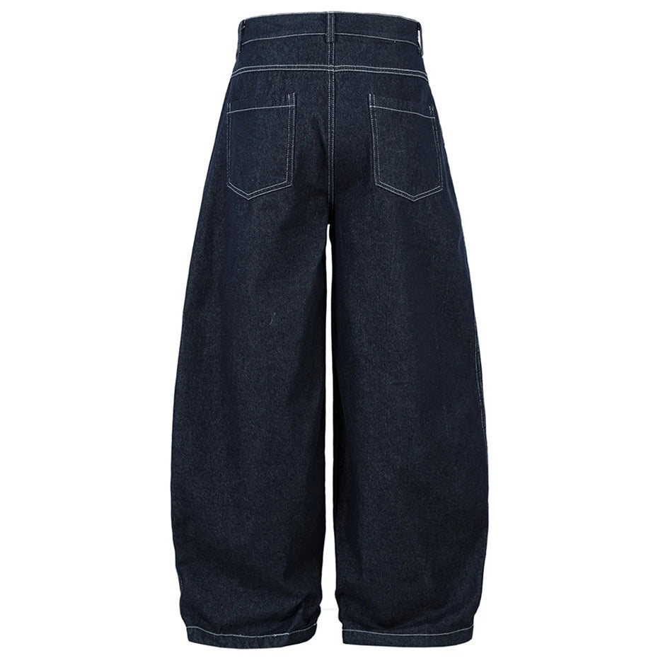 Double Pleat Dark Rinse Barrel Jeans