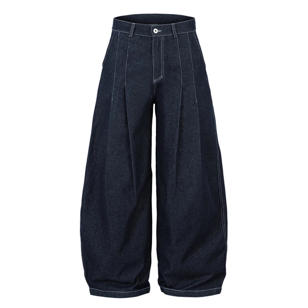 Double Pleat Dark Rinse Barrel Jeans