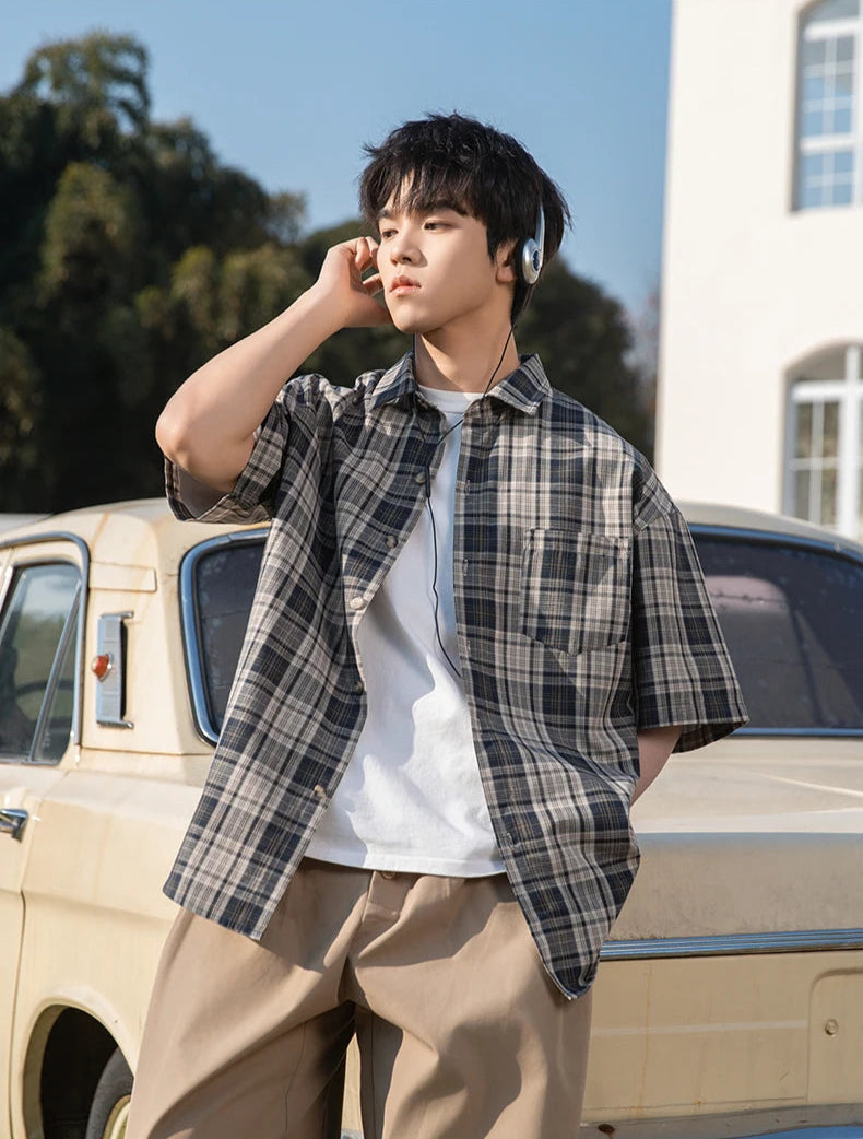 Drop Sleeve Check Shirt-streetwear-techwear