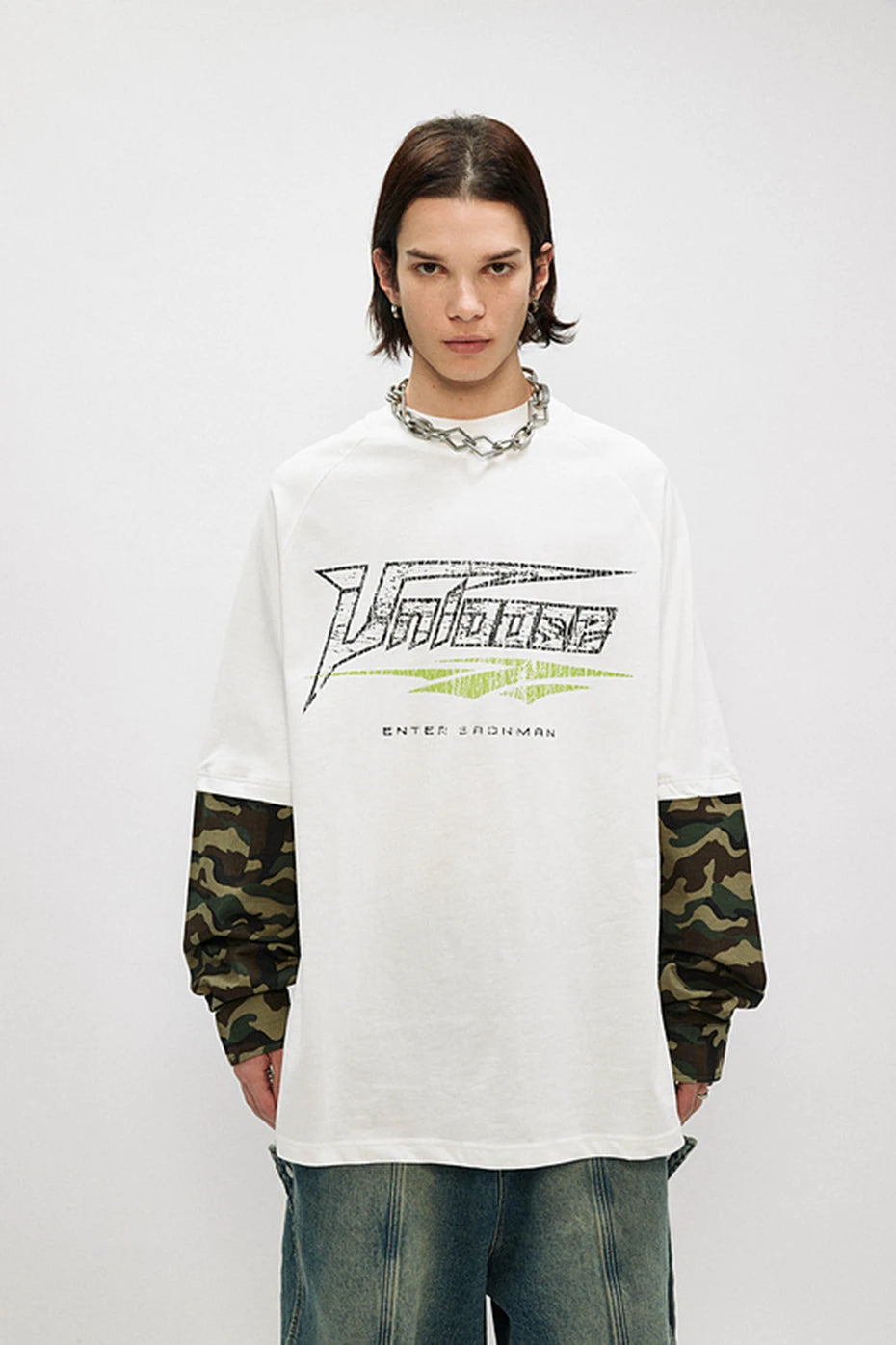 ENTER SANDMAN Camouflage Mock Sleeve T-Shirt-streetwear-techwear