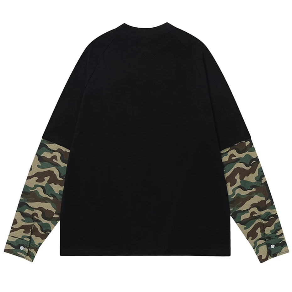 ENTER SANDMAN Camouflage Mock Sleeve T-Shirt-streetwear-techwear