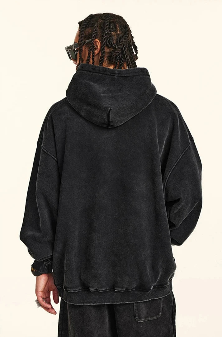 Black acid wash hoodie online