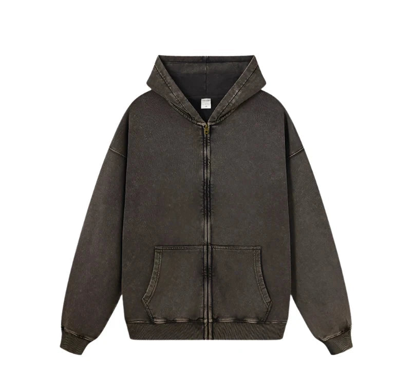 Essential Heavyweight Acid wash Zip up Hoodie Streetwear at Before the High Street