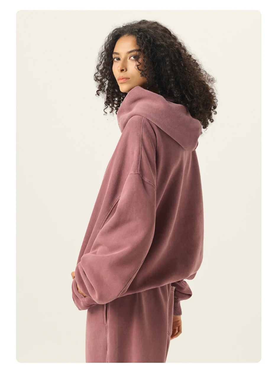 Essential Vintage Wash Button Neck Hoodie-streetwear-techwear