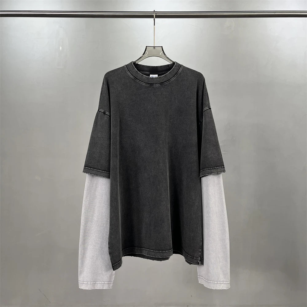 Essential Vintage Wash Double Layer Long Sleeve-streetwear-techwear