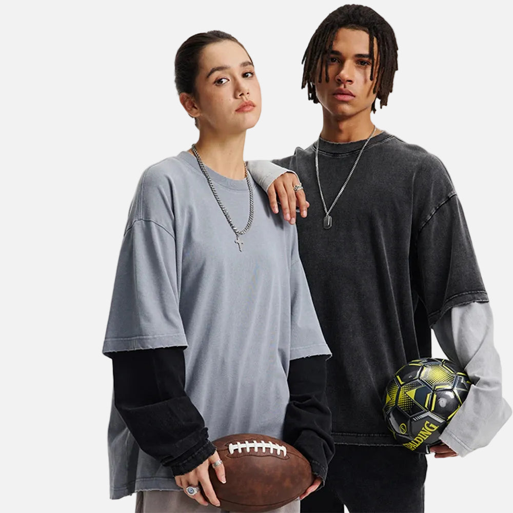 Essential Vintage Wash Double Layer Long Sleeve-streetwear-techwear