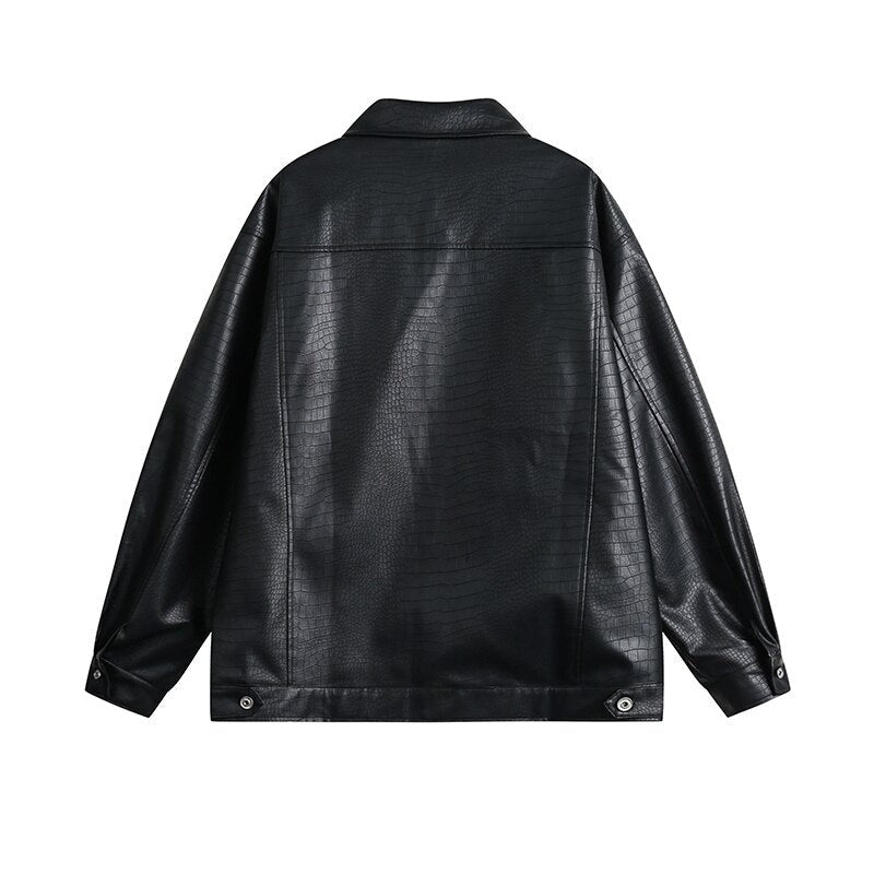 Faux Crocodile Leather Jacket-streetwear-techwear
