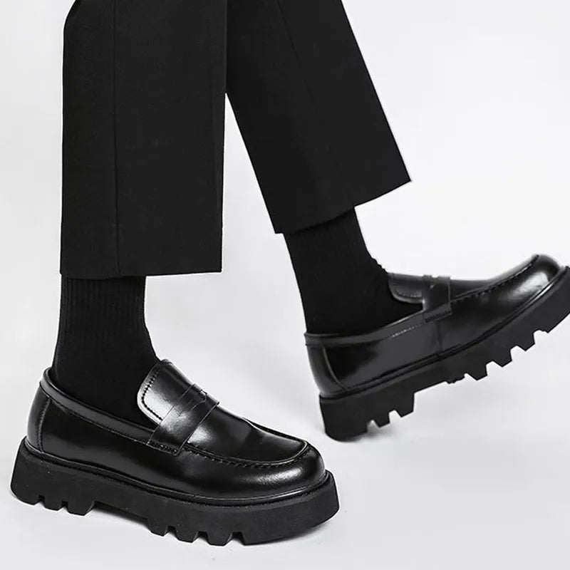 Faux Leather Chunky Sole Loafers-streetwear-techwear